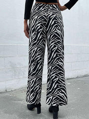 Women's commuter zebra print wide leg pants - 808Lush