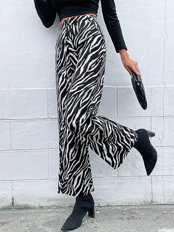 Women's commuter zebra print wide leg pants - 808Lush
