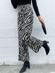 Women's commuter zebra print wide leg pants - 808Lush