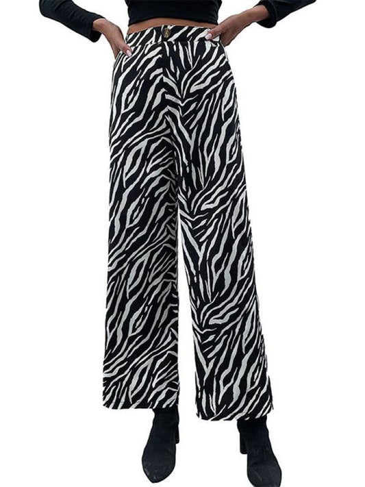 Women's commuter zebra print wide leg pants - 808Lush