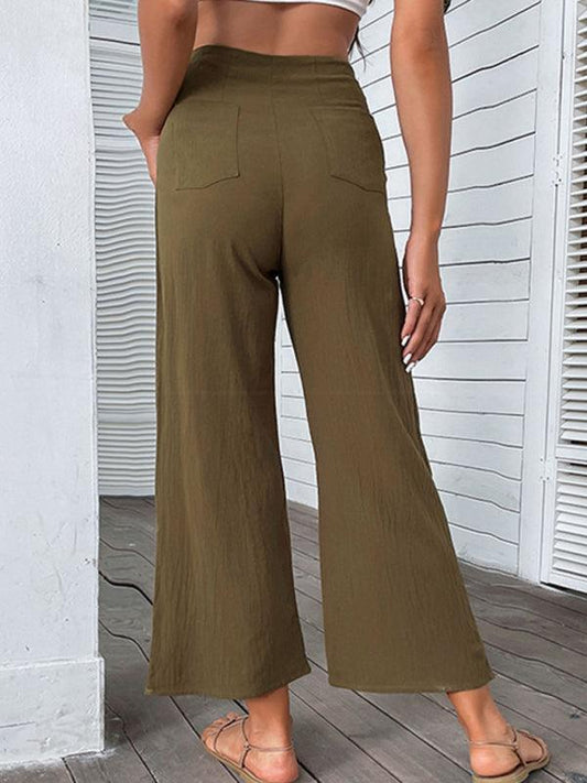 women's nine-point pants high-waisted cotton and linen slim-fit micro-flared pants - 808Lush