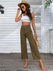 women's nine-point pants high-waisted cotton and linen slim-fit micro-flared pants - 808Lush