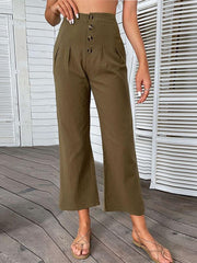 women's nine-point pants high-waisted cotton and linen slim-fit micro-flared pants - 808Lush