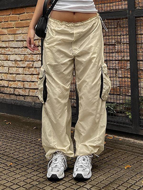 women's loose leg drawstring three-dimensional pocket multi-pocket overalls - 808Lush