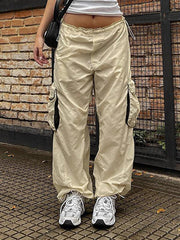 women's loose leg drawstring three-dimensional pocket multi-pocket overalls - 808Lush