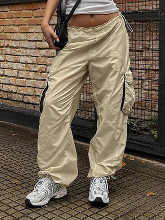 women's loose leg drawstring three-dimensional pocket multi-pocket overalls - 808Lush
