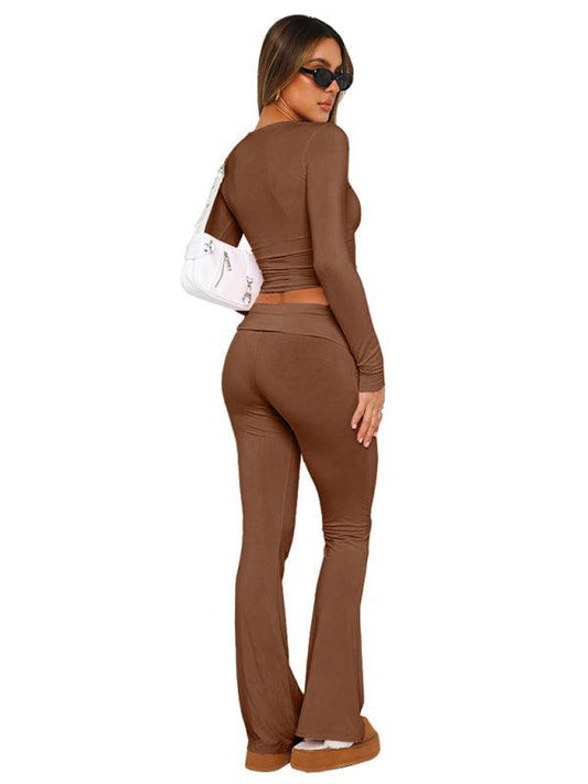 comfortable, slim, slim, anti-waist, low-waist flared pants - 808Lush
