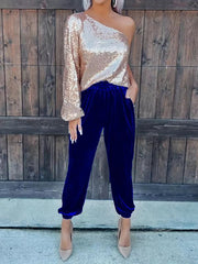 Women's solid color elastic waist straight casual casual pants - 808Lush