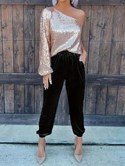 Women's solid color elastic waist straight casual casual pants - 808Lush