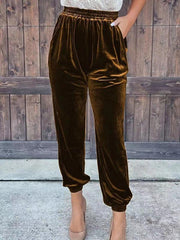 Women's solid color elastic waist straight casual casual pants - 808Lush