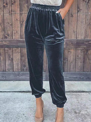 Women's solid color elastic waist straight casual casual pants - 808Lush