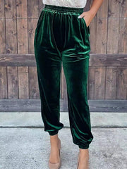 Women's solid color elastic waist straight casual casual pants - 808Lush