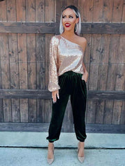 Women's solid color elastic waist straight casual casual pants - 808Lush