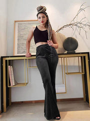 Women's pants velvet flared pants elastic elastic high waist flared pants casual trousers - 808Lush