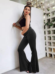 Women's pants velvet flared pants elastic elastic high waist flared pants casual trousers - 808Lush