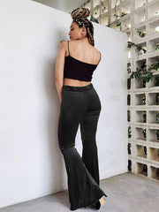 Women's pants velvet flared pants elastic elastic high waist flared pants casual trousers - 808Lush