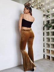 Women's pants velvet flared pants elastic elastic high waist flared pants casual trousers - 808Lush