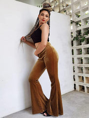 Women's pants velvet flared pants elastic elastic high waist flared pants casual trousers - 808Lush