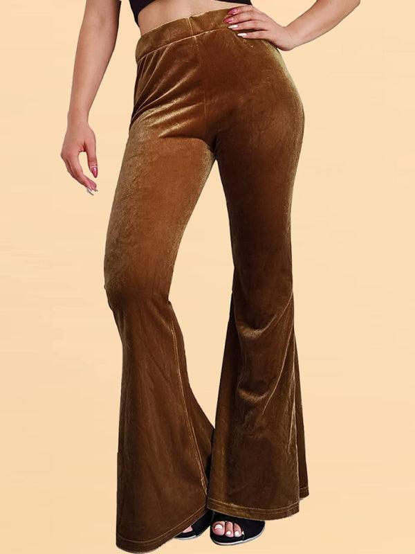 Women's pants velvet flared pants elastic elastic high waist flared pants casual trousers - 808Lush