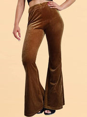 Women's pants velvet flared pants elastic elastic high waist flared pants casual trousers - 808Lush