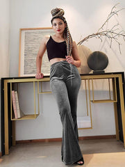 Women's pants velvet flared pants elastic elastic high waist flared pants casual trousers - 808Lush