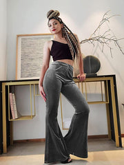 Women's pants velvet flared pants elastic elastic high waist flared pants casual trousers - 808Lush