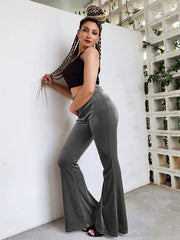 Women's pants velvet flared pants elastic elastic high waist flared pants casual trousers - 808Lush