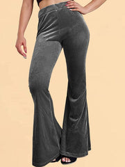 Women's pants velvet flared pants elastic elastic high waist flared pants casual trousers - 808Lush