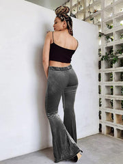 Women's pants velvet flared pants elastic elastic high waist flared pants casual trousers - 808Lush