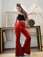 Women's pants velvet flared pants elastic elastic high waist flared pants casual trousers - 808Lush