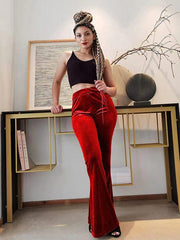 Women's pants velvet flared pants elastic elastic high waist flared pants casual trousers - 808Lush