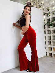 Women's pants velvet flared pants elastic elastic high waist flared pants casual trousers - 808Lush