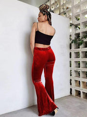 Women's pants velvet flared pants elastic elastic high waist flared pants casual trousers - 808Lush