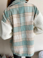 Women's Leopard Plaid Print Plush Stitching Contrast Color Warm Long Sleeve Jacket - 808Lush