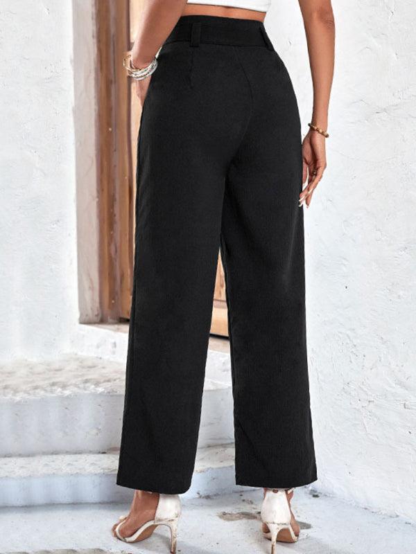 Women's style black cropped casual pants - 808Lush