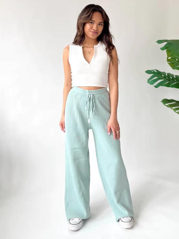 casual drawstring loose lace straight women's trousers - 808Lush