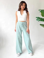 casual drawstring loose lace straight women's trousers - 808Lush