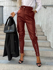 Women's Fashion Slim Fit PU Leather Waist Leg Pants Pockets - 808Lush