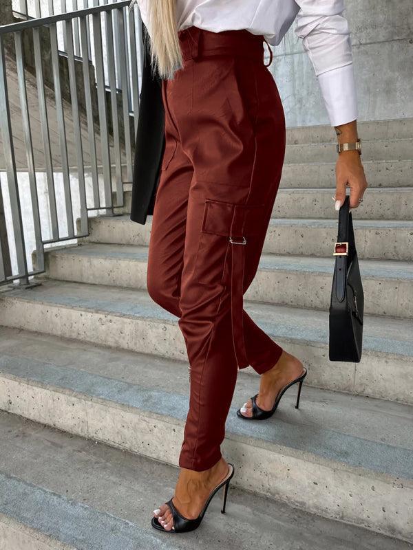 Women's Fashion Slim Fit PU Leather Waist Leg Pants Pockets - 808Lush