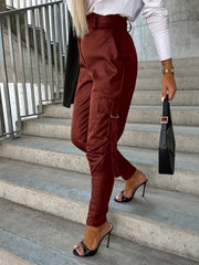 Women's Fashion Slim Fit PU Leather Waist Leg Pants Pockets - 808Lush