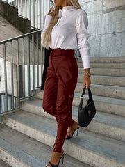 Women's Fashion Slim Fit PU Leather Waist Leg Pants Pockets - 808Lush