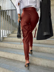 Women's Fashion Slim Fit PU Leather Waist Leg Pants Pockets - 808Lush