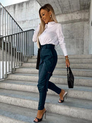Women's Fashion Slim Fit PU Leather Waist Leg Pants Pockets - 808Lush
