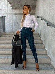 Women's Fashion Slim Fit PU Leather Waist Leg Pants Pockets - 808Lush