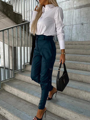 Women's Fashion Slim Fit PU Leather Waist Leg Pants Pockets - 808Lush
