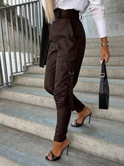 Women's Fashion Slim Fit PU Leather Waist Leg Pants Pockets - 808Lush