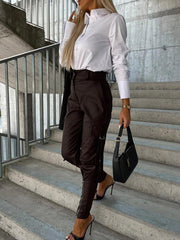 Women's Fashion Slim Fit PU Leather Waist Leg Pants Pockets - 808Lush