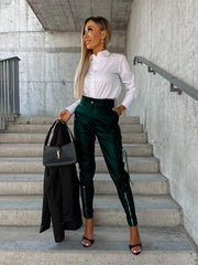 Women's Fashion Slim Fit PU Leather Waist Leg Pants Pockets - 808Lush