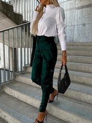 Women's Fashion Slim Fit PU Leather Waist Leg Pants Pockets - 808Lush