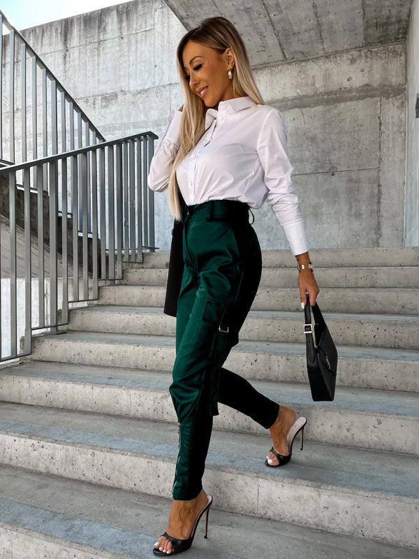 Women's Fashion Slim Fit PU Leather Waist Leg Pants Pockets - 808Lush